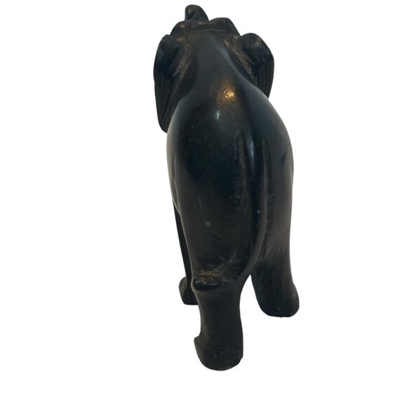 Hand-Carved Black Stone Elephant Figurine 3" Tall Decorative Accent Collectible - Picture 8 of 9